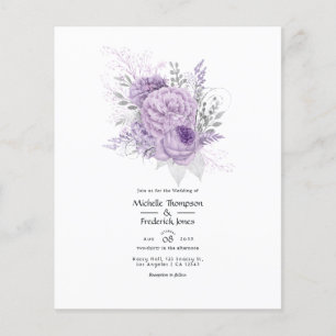 Bröllbjudan till lavender och Silver Blommigt Flygblad