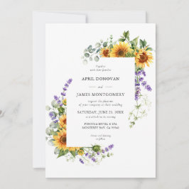 Bröllbjudan till Lavender Solros Blommigt Ram Inbjudningar
