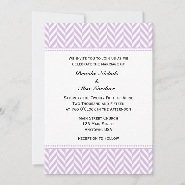 Bröllbjudan till Lavender White Herringbone Weddin Inbjudningar (Framsida)