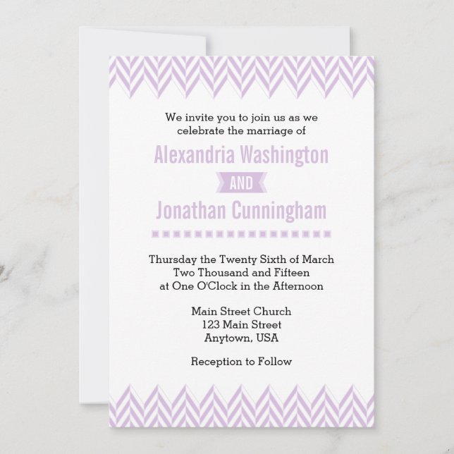 Bröllbjudan till Lavender White Herringbone Weddin Inbjudningar (Framsida)