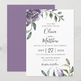 Bröllbjudan till lila botaniska Blommigtar Inbjudningar