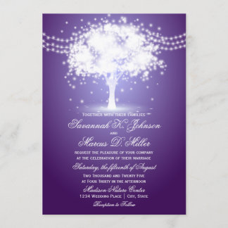 Bröllbjudan till lila Träd String Ljus Inbjudningar