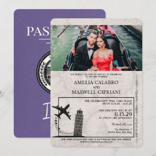 Bröllbjudan till Lilac Italien Passport Wedding Inbjudningar