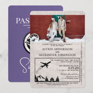 Bröllbjudan till Lilac Lila Sverige Passport Weddi Inbjudningar
