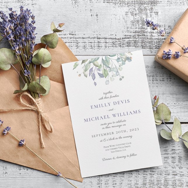 Bröllbjudan till Lilac Rustic Eucalyptus Wedding Inbjudningar (Skapare uppladdad)