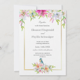 Bröllbjudan till Lilies Bird Watercolor Wedding Inbjudningar