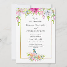 Bröllbjudan till Lilies Bird Watercolor Wedding