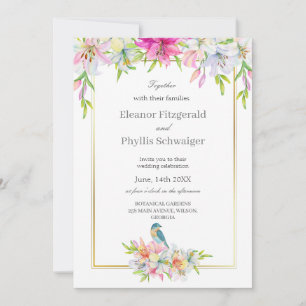 Bröllbjudan till Lilies Bird Watercolor Wedding Inbjudningar