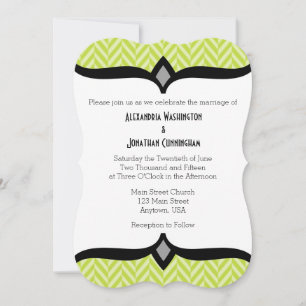 Bröllbjudan till Lime Green White Herringbone Wedd Inbjudningar