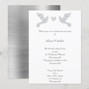 Bröllbjudan till Luxe Metallic Silver Kärlek Dove Inbjudningar