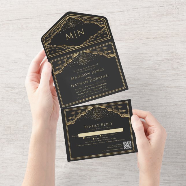 Bröllbjudan till Måne Elegant Tarot Card QR-kod QR (Avrivbar del)