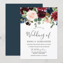 Bröllbjudan till Marsala Burgundy Red Vin Blommigt Inbjudningar