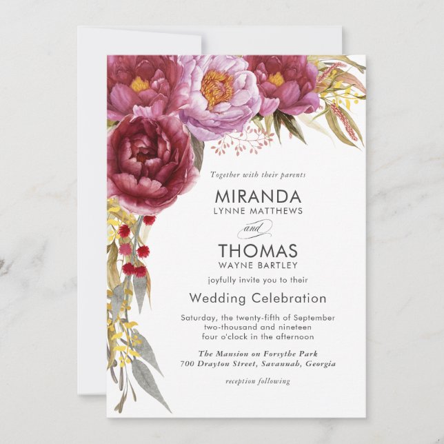 Bröllbjudan till Marsala Watercolor Blommigt Weddi Inbjudningar (Framsida)