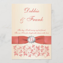 Bröllbjudan till Monogram Blommigt Coral Champagne