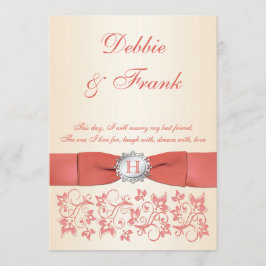 Bröllbjudan till Monogram Blommigt Coral Champagne Inbjudningar