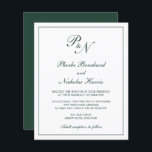 Bröllbjudan till Monogram Forest Grönt Budget<br><div class="desc">Traditionell bröllopsinbjudan till stil-budget med en enkel och klassisk design med dina två första monogram och namn i en elegant kalligrafi inuti ett tunt gräns. All inslag är i grönt över en vit bakgrund och kan ändras i designredigeringsverktyget i verktyg. Denna klassutformning är perfekt för ett formellt bröllop.</div>