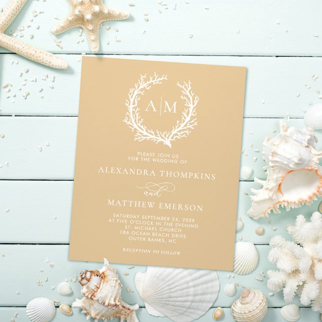 Bröllbjudan till Nautical Coral Reef Beige Beige Flygblad (Skapare uppladdad)