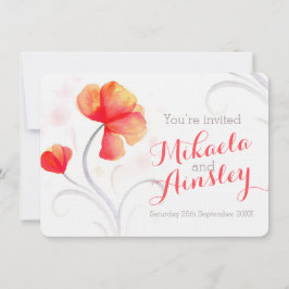 Bröllbjudan till orangen Watercolor wildblomma Inbjudningar