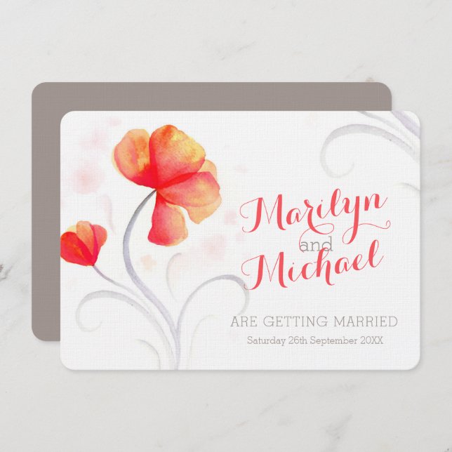 Bröllbjudan till orangen Watercolor wildblomma Inbjudningar (Fram/baksida)