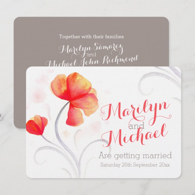 Bröllbjudan till orangen Watercolor wildblomma Inbjudningar (Fram/baksida)