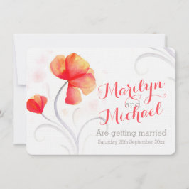 Bröllbjudan till orangen Watercolor wildblomma Inbjudningar