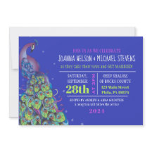Bröllbjudan till pacock teme Party Inbjudan Blue
