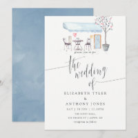 Bröllbjudan till Paris Cafe Watercolor Wedding