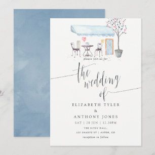 Bröllbjudan till Paris Cafe Watercolor Wedding Inbjudningar