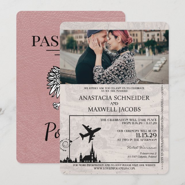 Bröllbjudan till pass för Dusty Ro Polen Inbjudningar (Fram/baksida)
