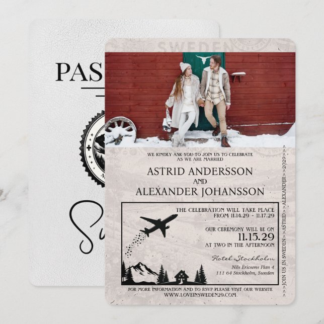 Bröllbjudan till pass för vit Sverige Inbjudningar (Fram/baksida)