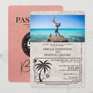Bröllbjudan till passbröllop i Ro Guld Bahamas Inbjudningar