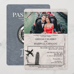 Bröllbjudan till passbröllop i silver Italien Inbjudningar