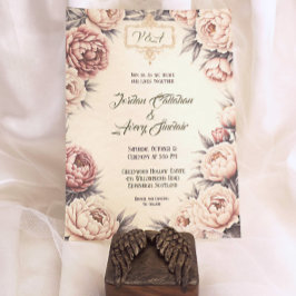 Bröllbjudan till  Peony Vintage Blommigt-bröllop Inbjudningar