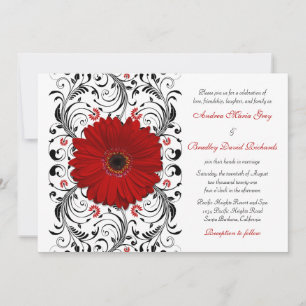 Bröllbjudan till Red Gerber Daisy Black Blommigt W Inbjudningar