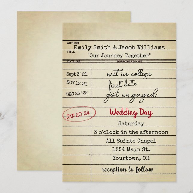 Bröllbjudan till Retro Bibliotek-kort Inbjudningar (Fram/baksida)