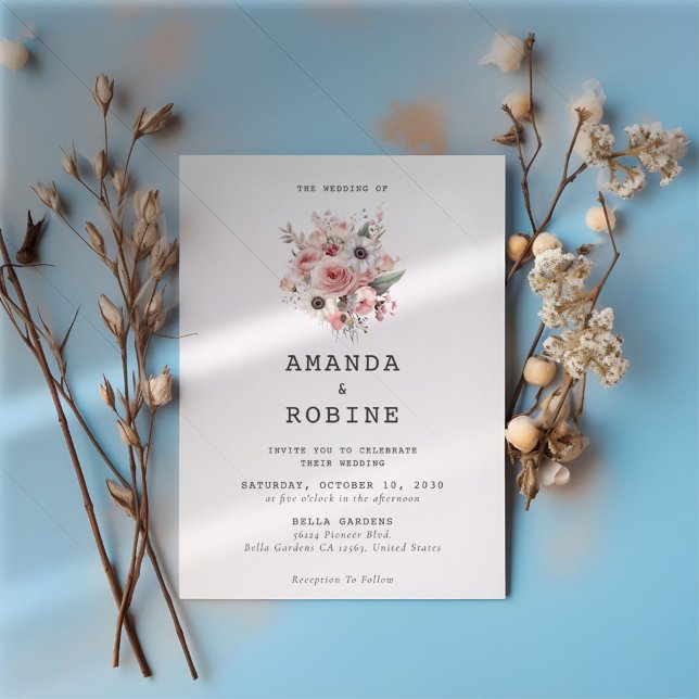 Bröllbjudan till Romantic Dusty Ro Blommigt-bröllo Inbjudningar (Skapare uppladdad)