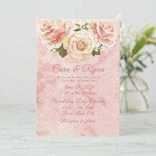 Bröllbjudan till Romantisk Rosa ros Elegant Inbjudningar