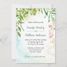 Bröllbjudan till rosa Grönt Guld Botanicals bröllo Inbjudningar