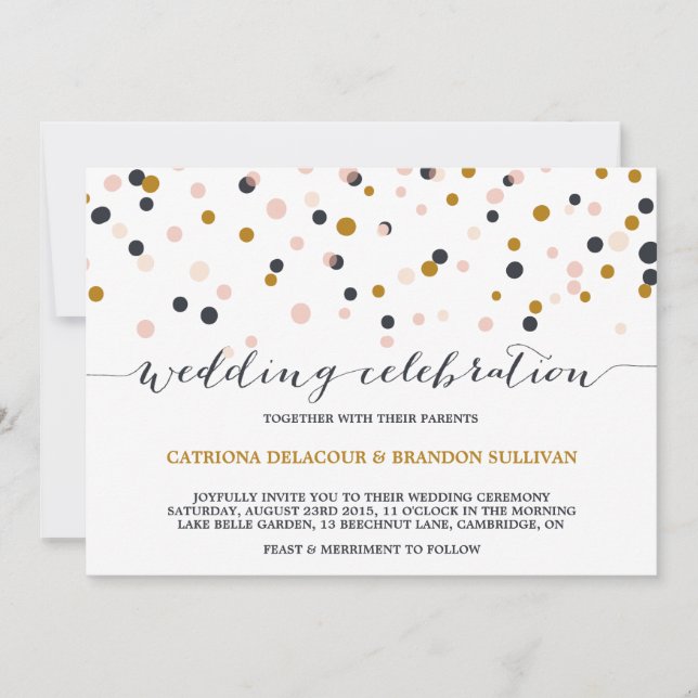 Bröllbjudan till rosa & Guld-konfetti Dots- Inbjudningar (Framsida)