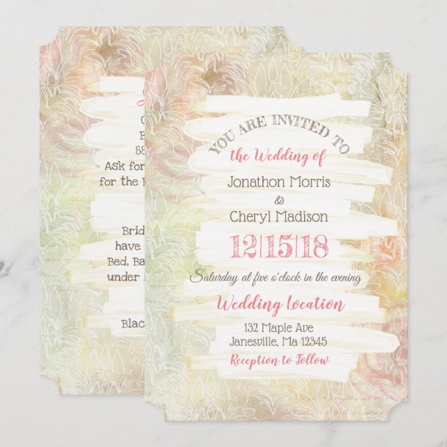 Bröllbjudan till Rosa och Blommigt i Beige Inbjudningar (Fram/baksida)