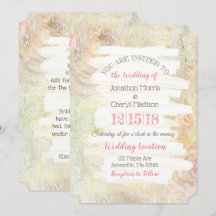 Bröllbjudan till Rosa och Blommigt i Beige