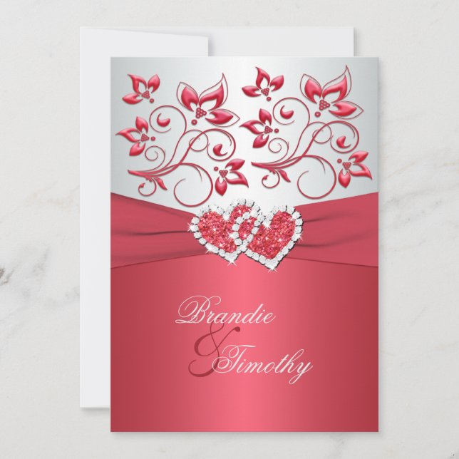 Bröllbjudan till Rosa- och Grått-Blommigt Inbjudningar (Framsida)