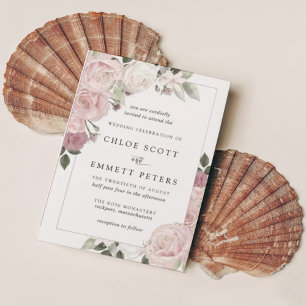 Bröllbjudan till  Rosa ros Rustic Blommigt Inbjudningar