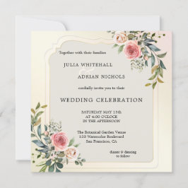 Bröllbjudan till Rosa ros Watercolor-bröllop Inbjudningar