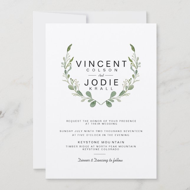 Bröllbjudan till Rustic Greenery Watercolor Weddin Inbjudningar (Framsida)
