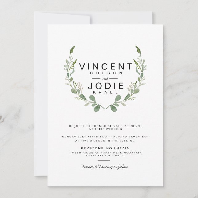 Bröllbjudan till Rustic Greenery Watercolor Weddin Inbjudningar (Framsida)