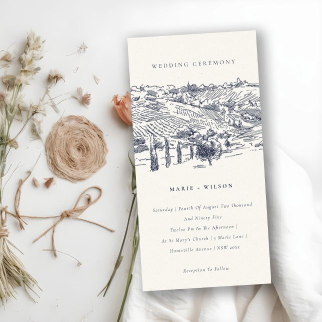Bröllbjudan till Rustic Navy Winery Mountain Sketc Tack Kort (Skapare uppladdad)