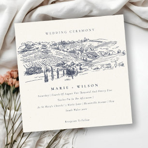 Bröllbjudan till Rustic Navy Winery Mountain Sketc Tack Kort