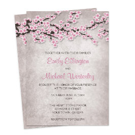 Bröllbjudan till Rustic Rosa Cherry Blommar-bröllo Inbjudningar