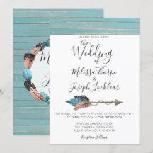 Bröllbjudan till Rustic Turcos Wood Feathers